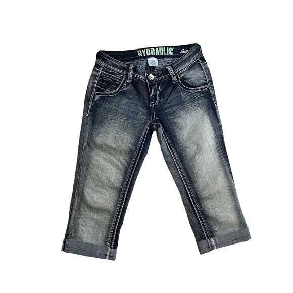 Hydraulic Bailey Women's Capri Jeans Size 3/4 Distressed Denim with Embroidered - Picture 4 of 5